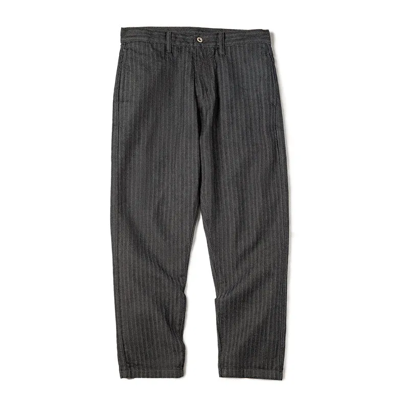 Men's Dress Pants American Retro HBT Gray Jeans Straight Sim Striped Trousers