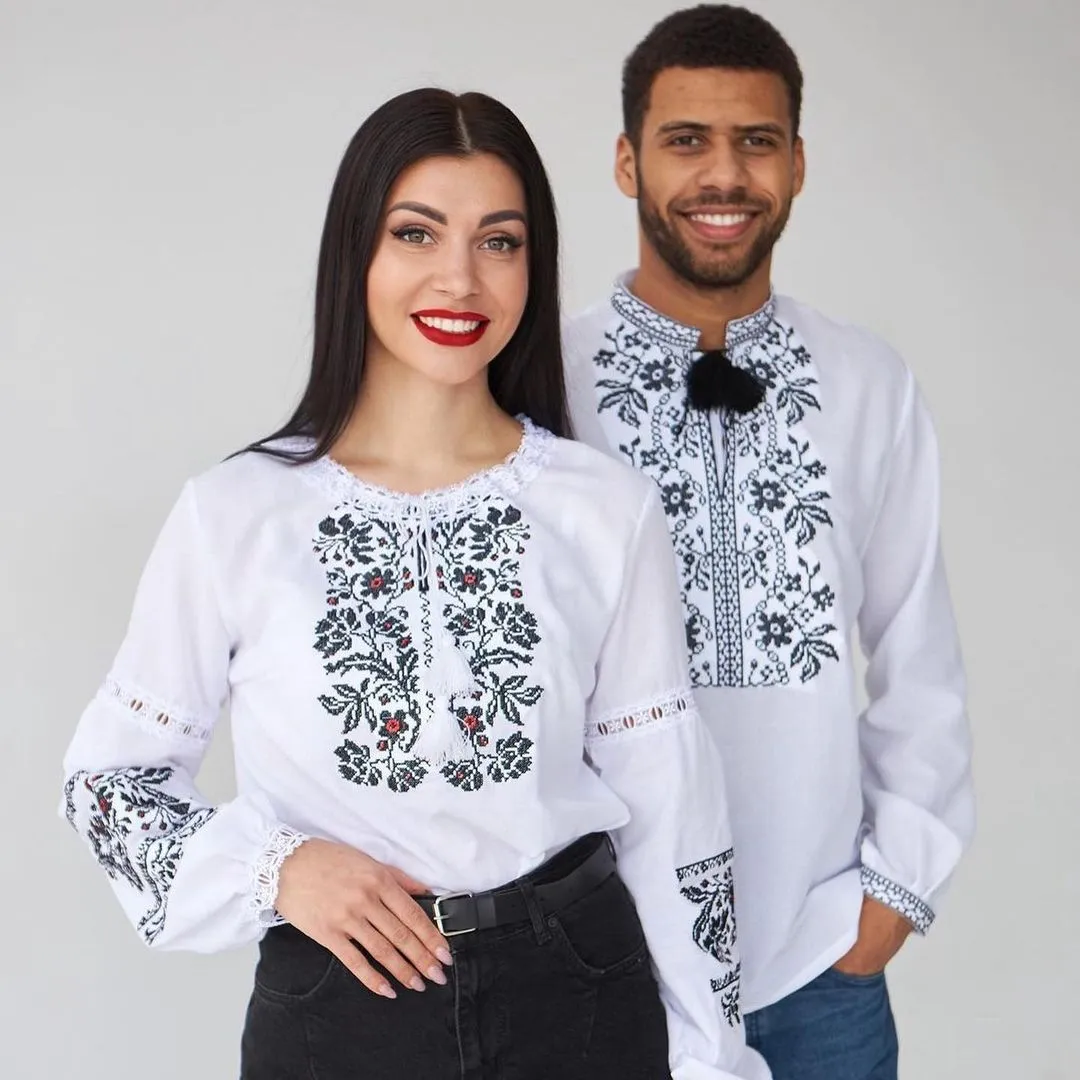 Men's embroidered shirt with a black pattern