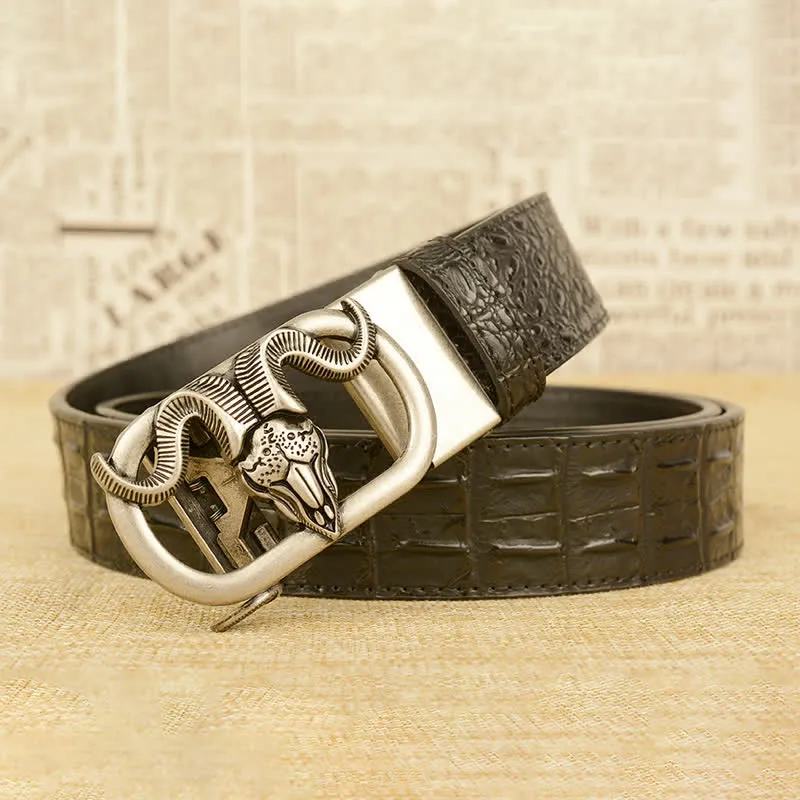 Men's Goat Head Crocodile Print Automatic Buckle Leather Belt