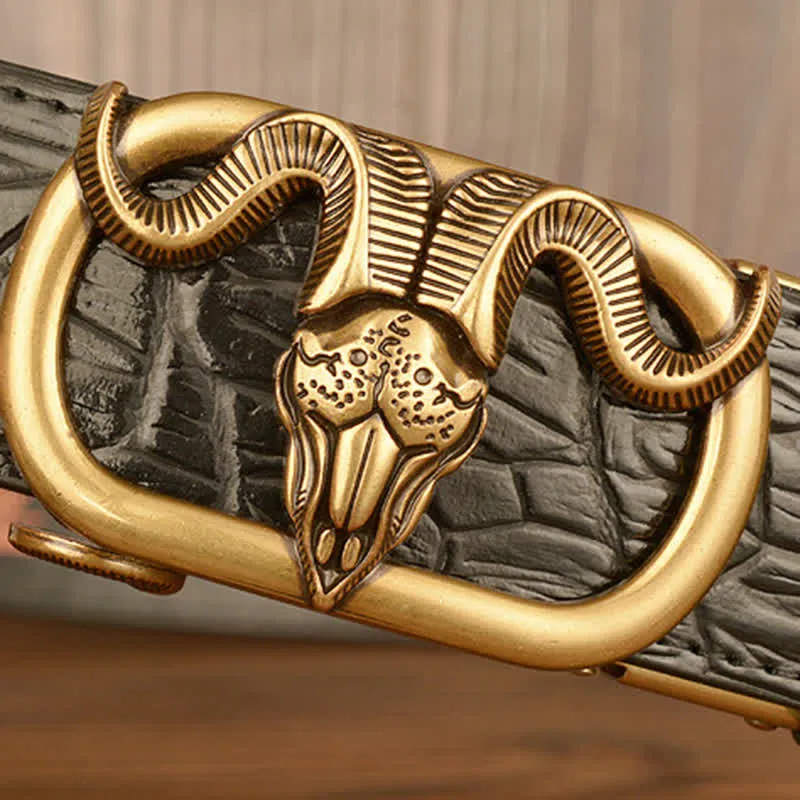 Men's Goat Head Crocodile Print Automatic Buckle Leather Belt