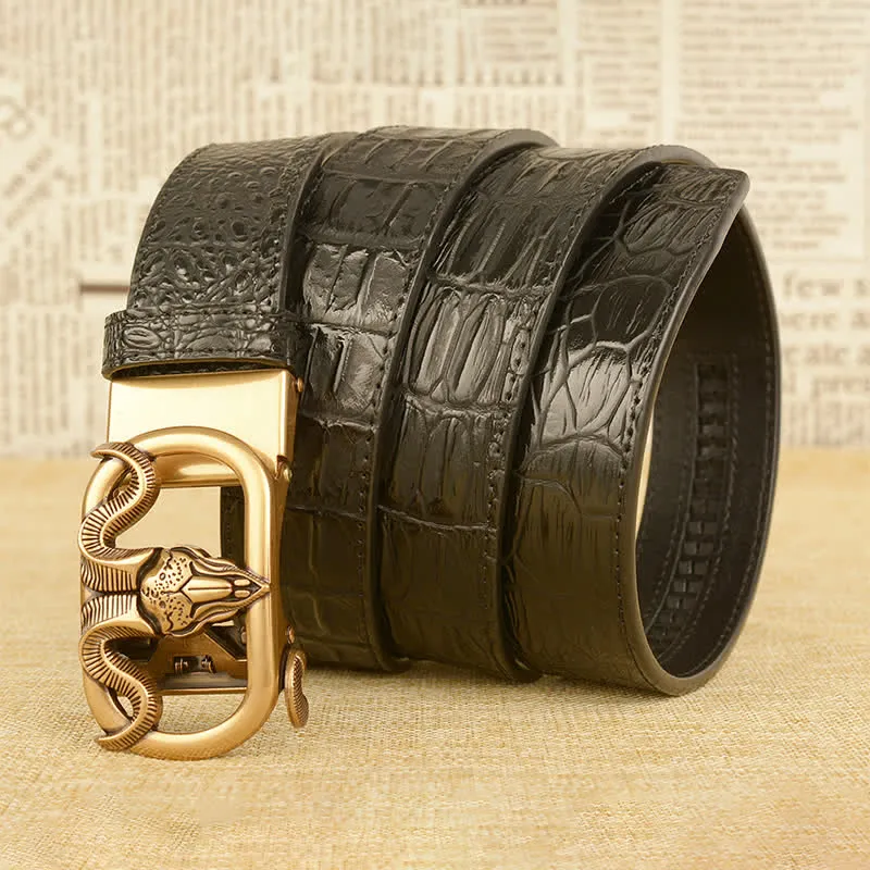 Men's Goat Head Crocodile Print Automatic Buckle Leather Belt