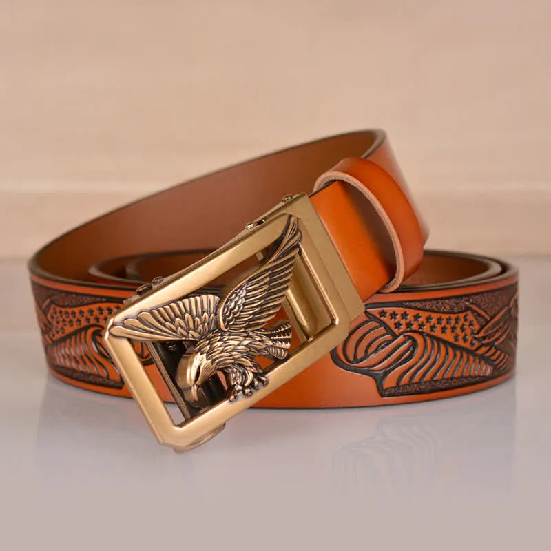 Men's Hollow Eagle Buckle Embossed Leather Belt