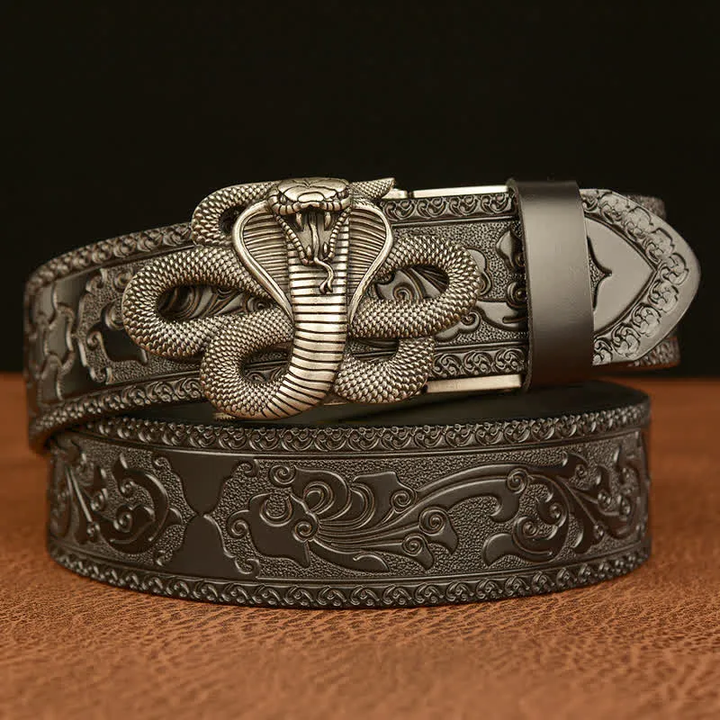 Men's Snake Medallion Buckle Leather Belt