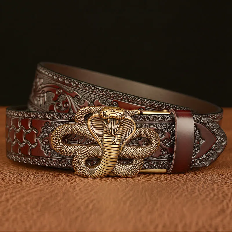 Men's Snake Medallion Buckle Leather Belt