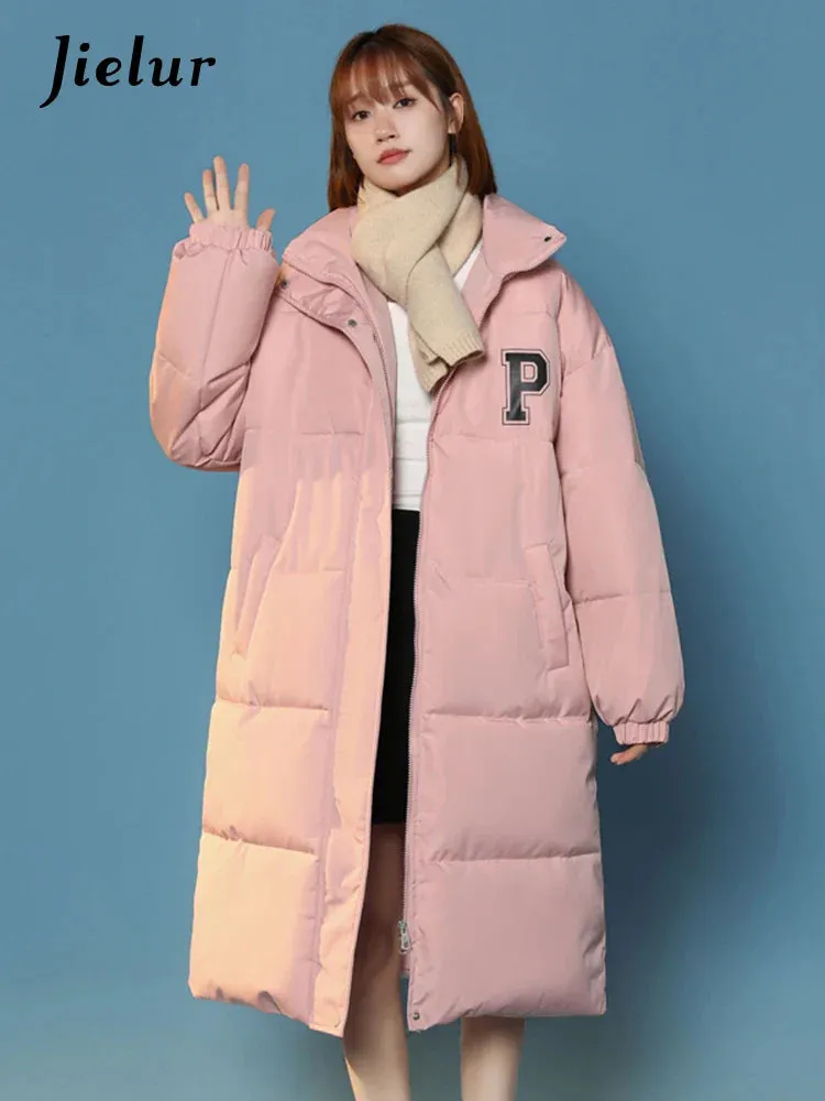 Metaversmall Casual P Letter Print Cotton Jackets Women Bread Coat Female Korean Parkas Loose Brown White Jacket Woman Medium Length