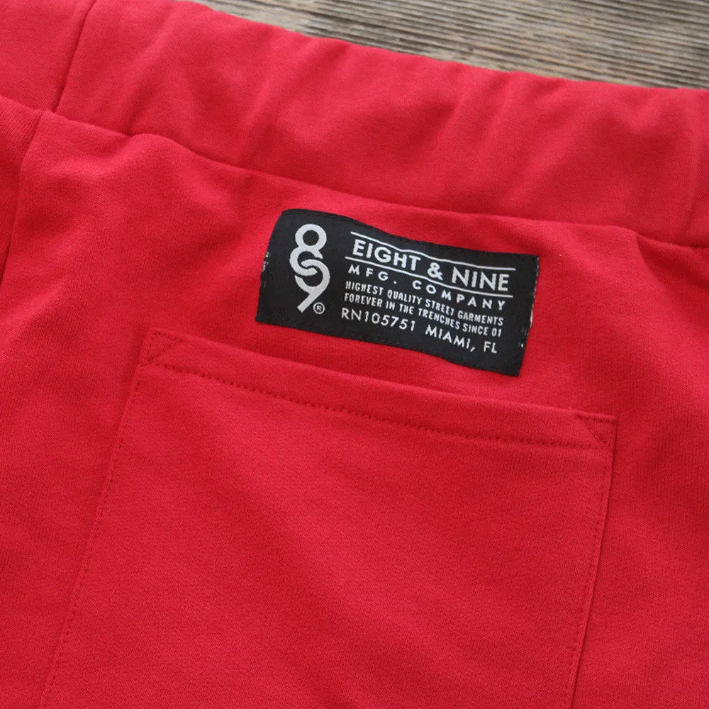 Mini Keys Cut Off Terry Shorts Red