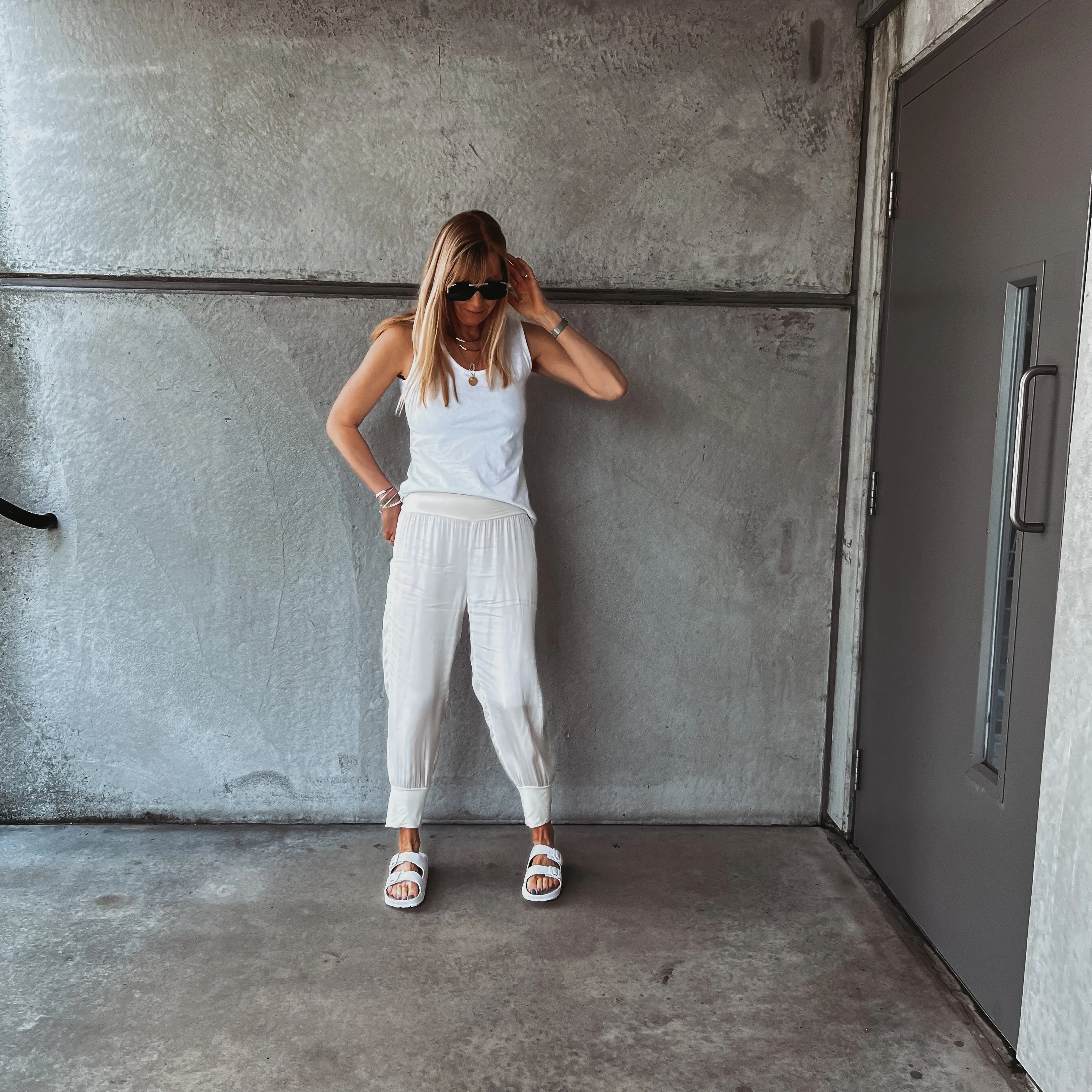 Napoli VINTAGE WHITE satin harem joggers