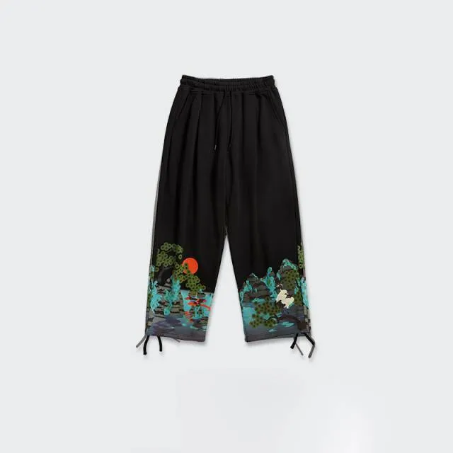 Natural Graphic Elastic Waist Loose Pants