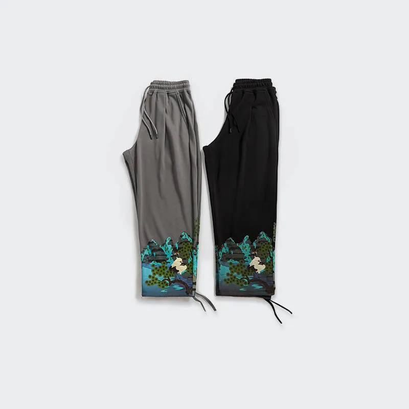 Natural Graphic Elastic Waist Loose Pants