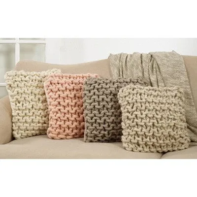 New - 18"x18" Chunky Knit Square Throw Pillow Cover Ivory - Saro Lifestyle