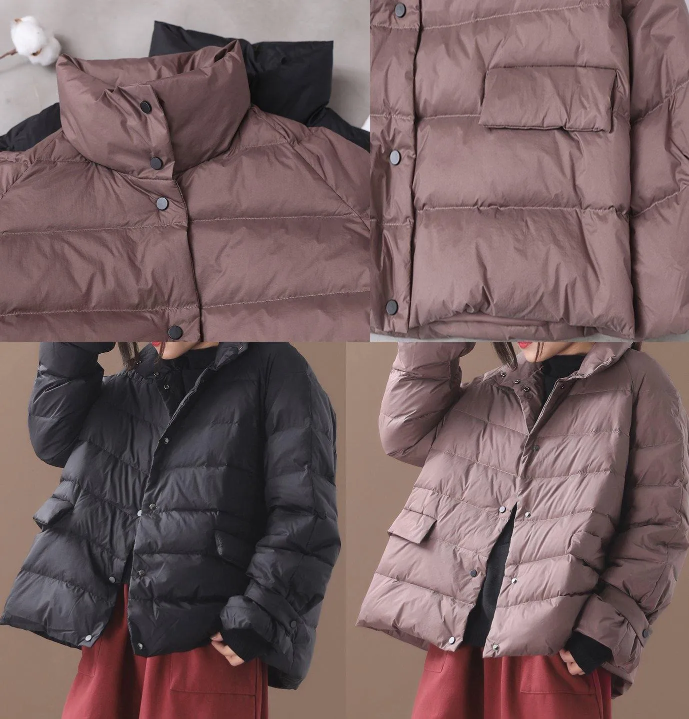 New black Parkas casual snow jackets winter short coats stand collar