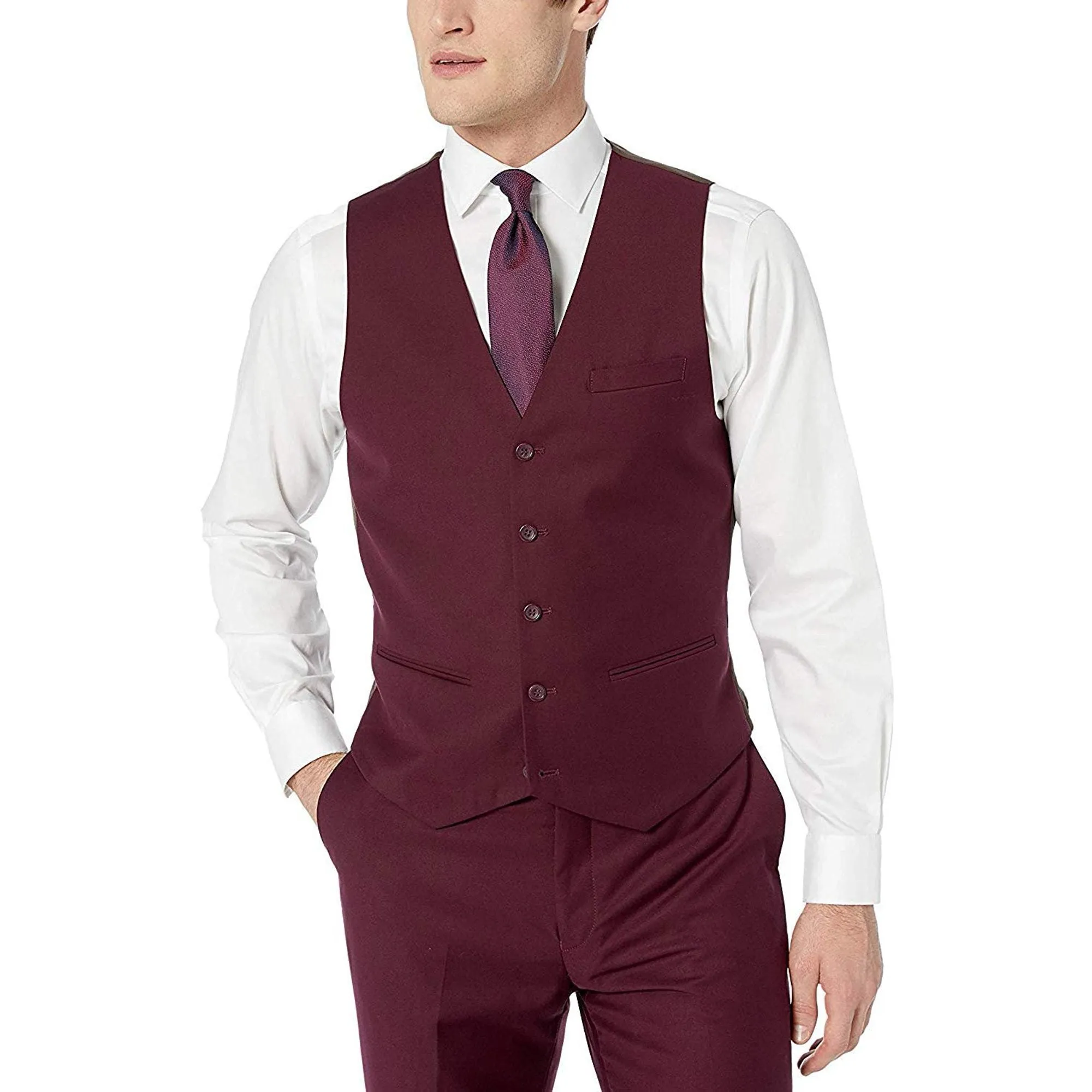 New Caravelli Burgundy 3 Piece Slim Fit Suit with Vest