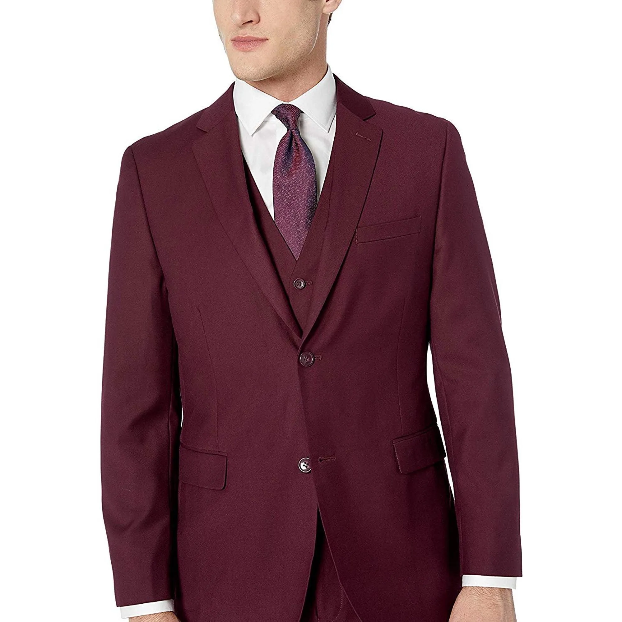 New Caravelli Burgundy 3 Piece Slim Fit Suit with Vest