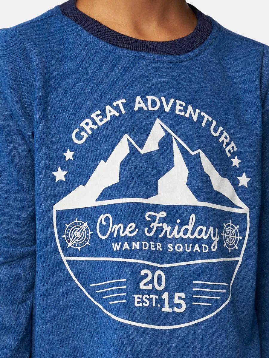 One Friday Navy Blue Printed T-shirt