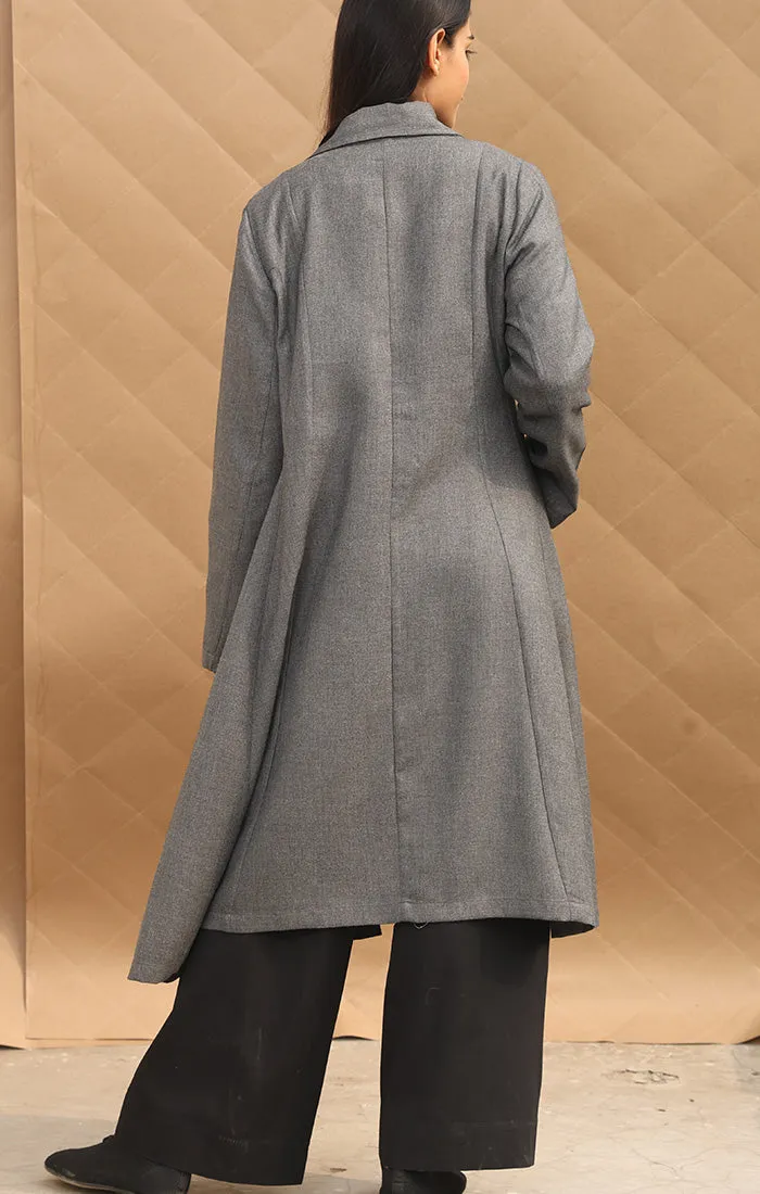 Pebble Grey Wool Twill Overcoat