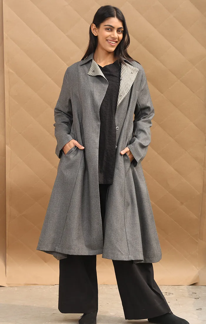 Pebble Grey Wool Twill Overcoat