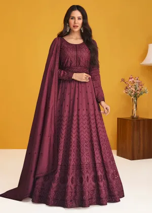 Premium Silk Deep Wine Embroidered Wedding Anarkali Suit