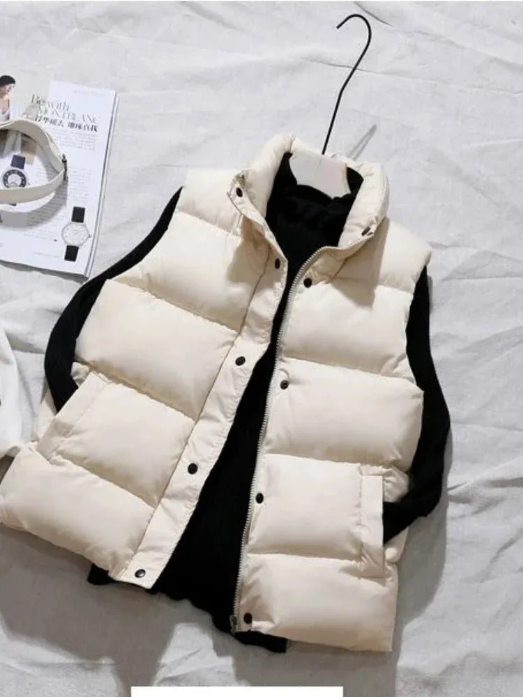 Purpdrank Women Winter Warm Cotton Padded Puffer Vests Sleeveless Parkas Jacket