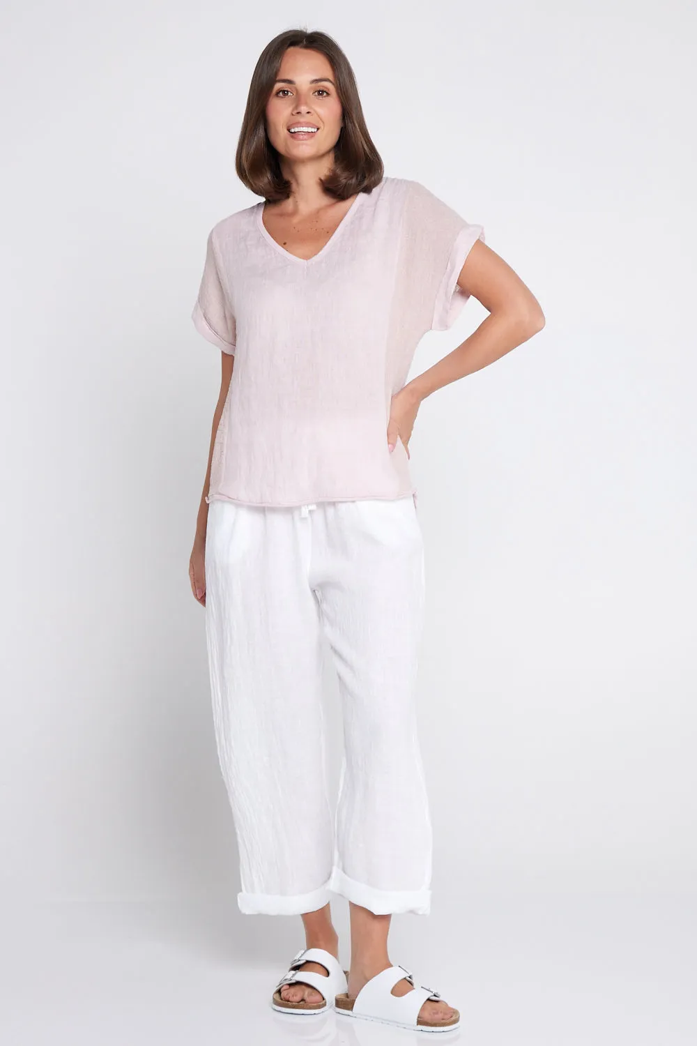 Raquel Linen Top - Rosa Blush