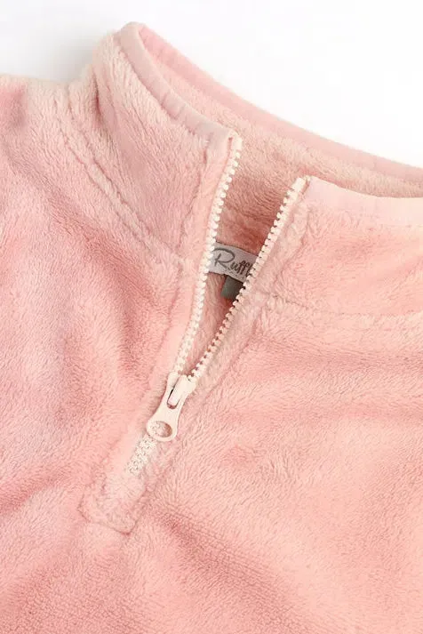 Ruffle Butts - French Rose Pink Fleece Quarter Zip Pullover