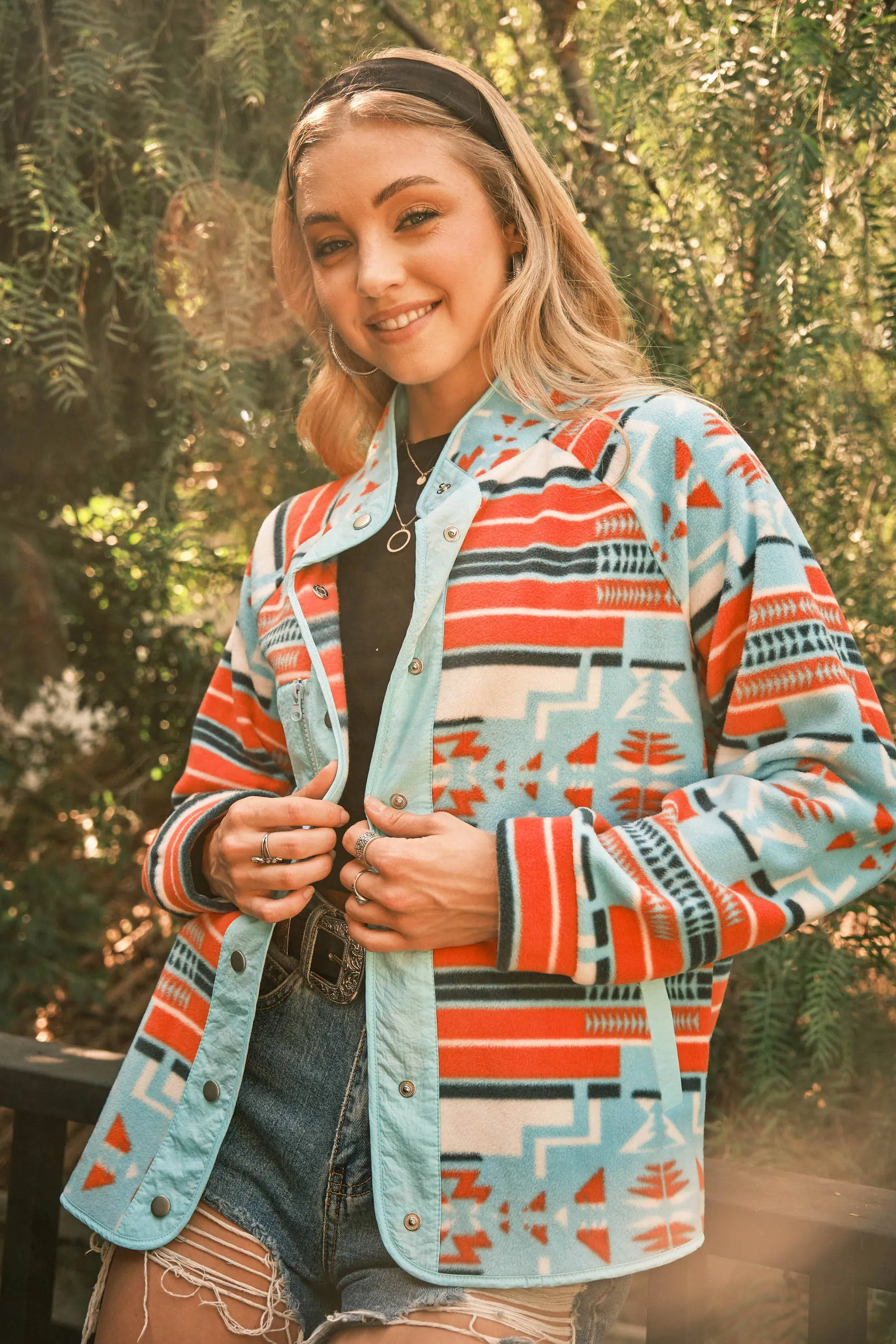 Sahara Fleece Aztec Jacket (Aqua)