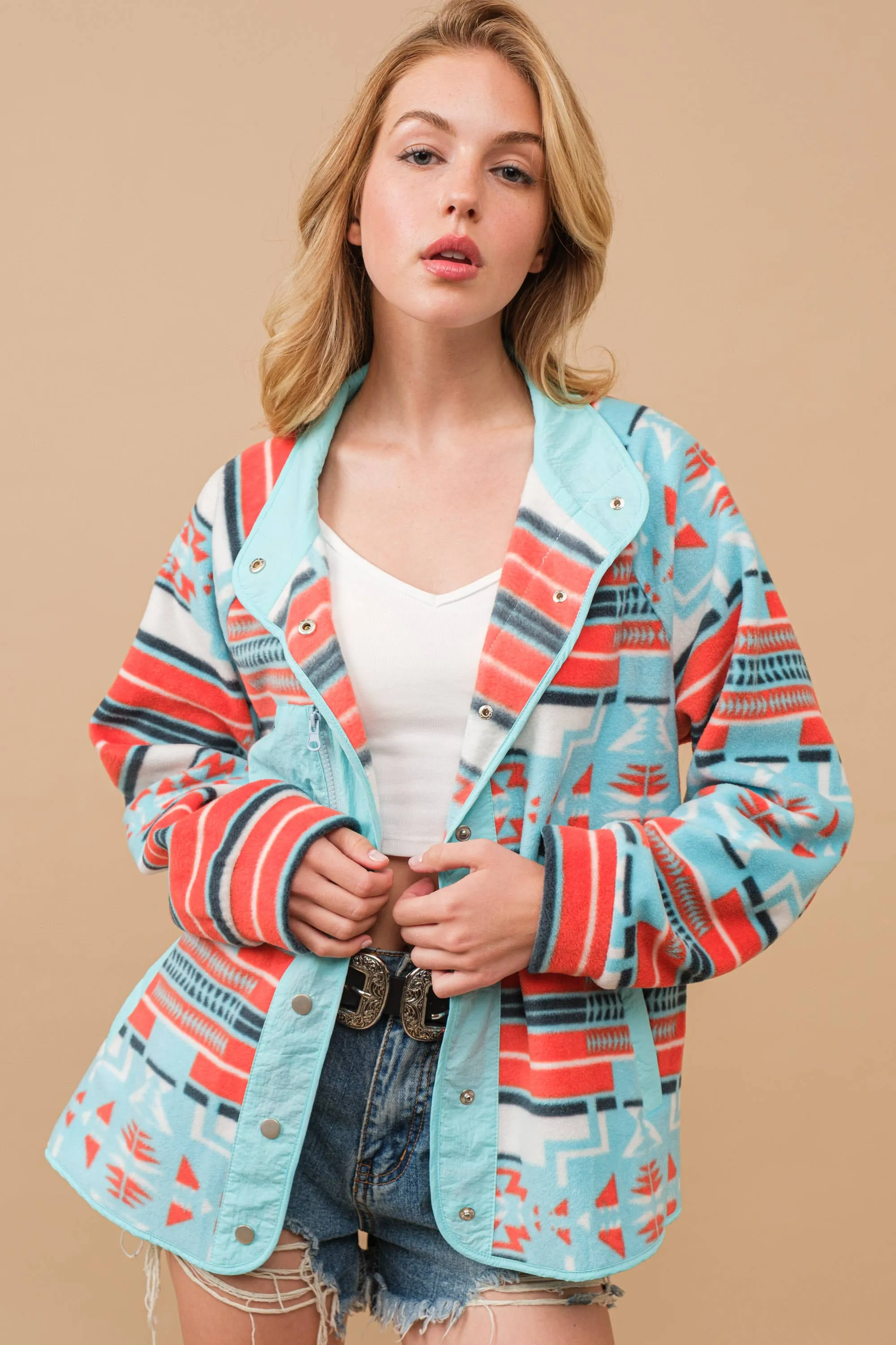 Sahara Fleece Aztec Jacket (Aqua)