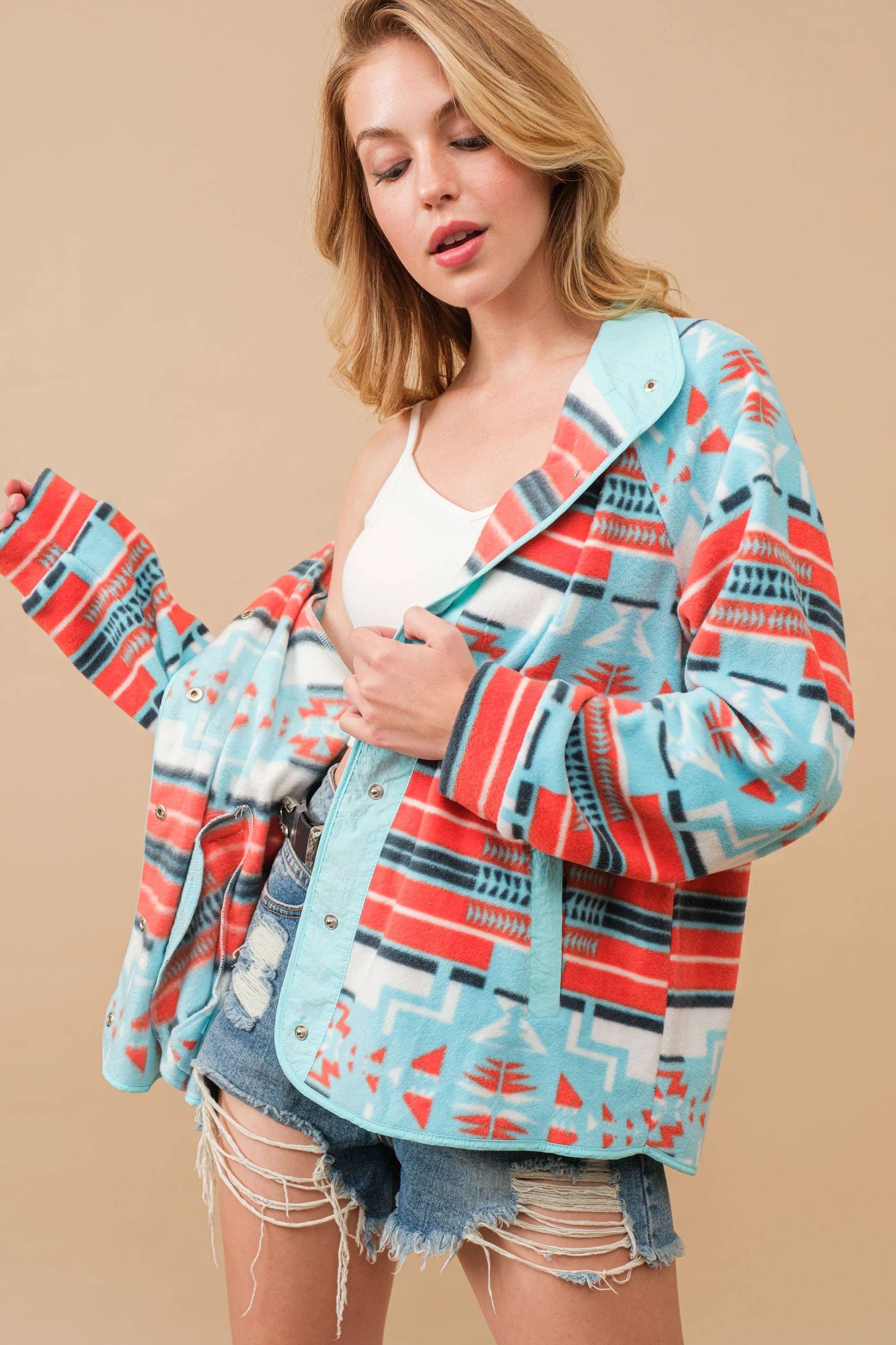 Sahara Fleece Aztec Jacket (Aqua)