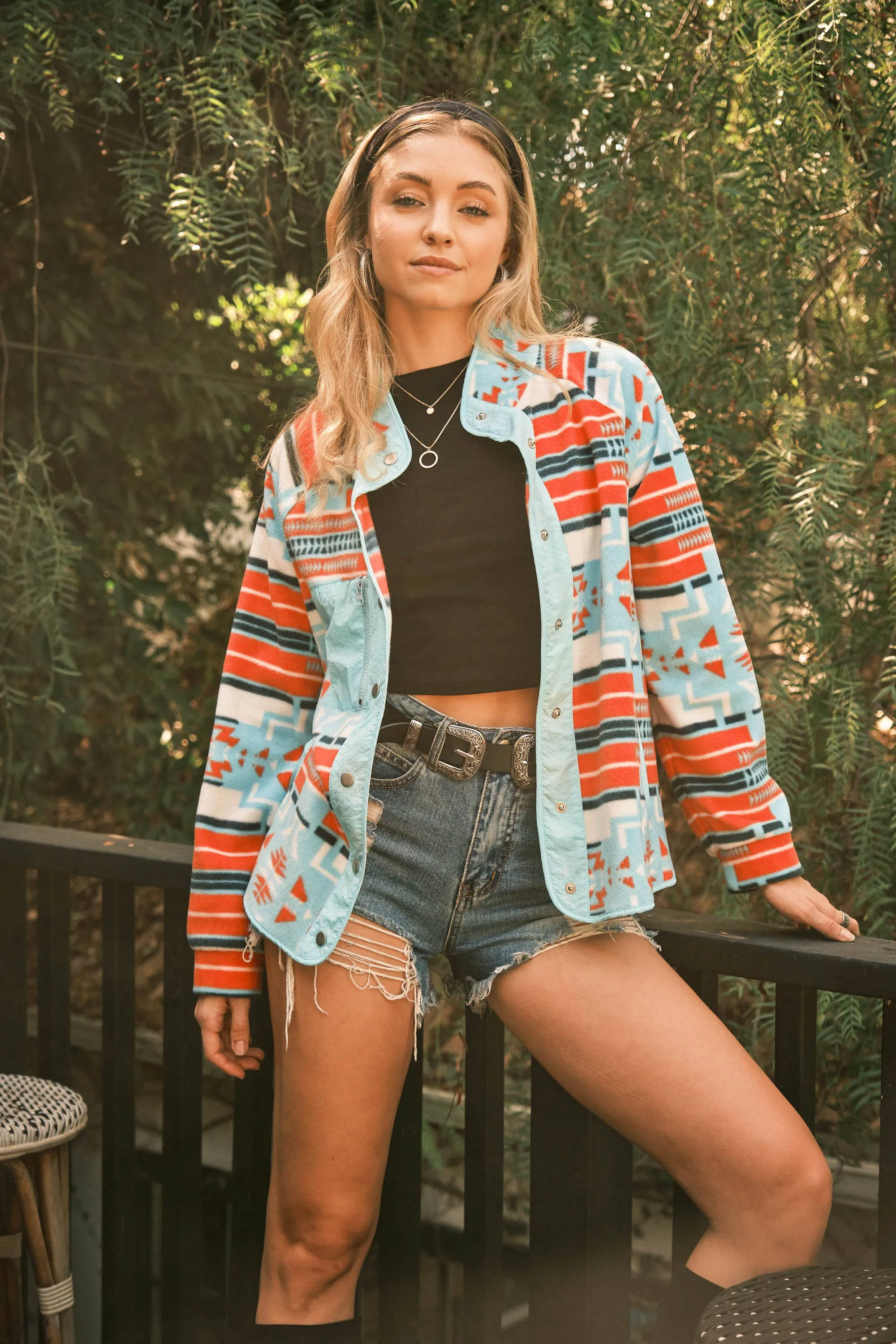 Sahara Fleece Aztec Jacket (Aqua)