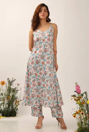 Set Of 2: Lilybeth Floral Chintz Aline Kurta Dress With Narrow Fit Pants