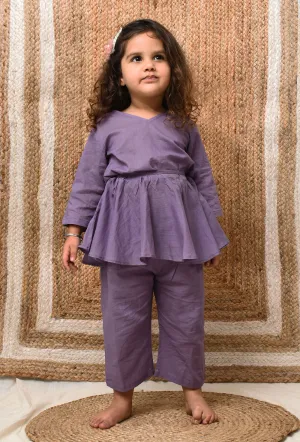 Set Of 2: Mauve Mul Mul Kurta With Pants