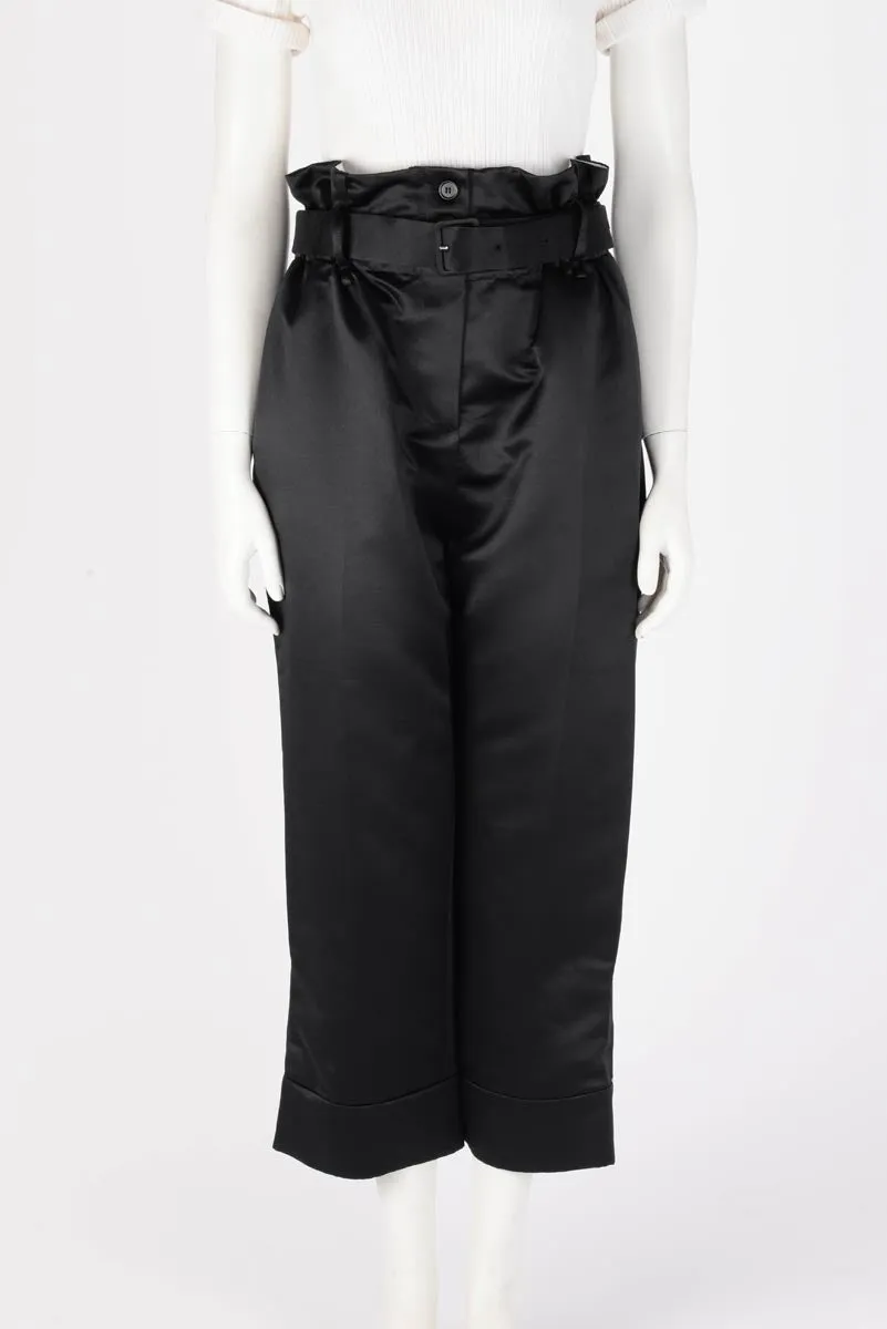 Simone Rocha Black Satin Paperbag Belted Pants UK 12