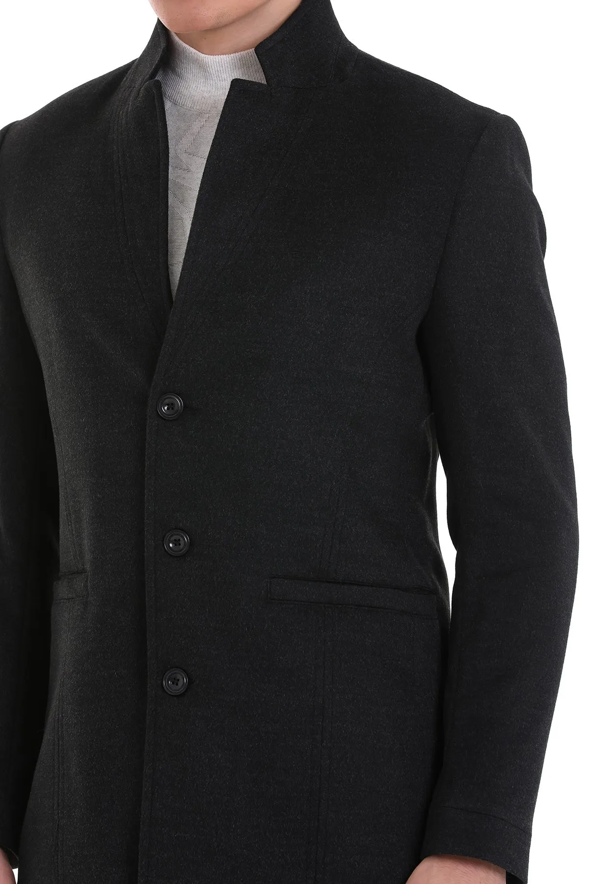 Slim Fit Cachet Notch Lapel Charcoal Overcoat