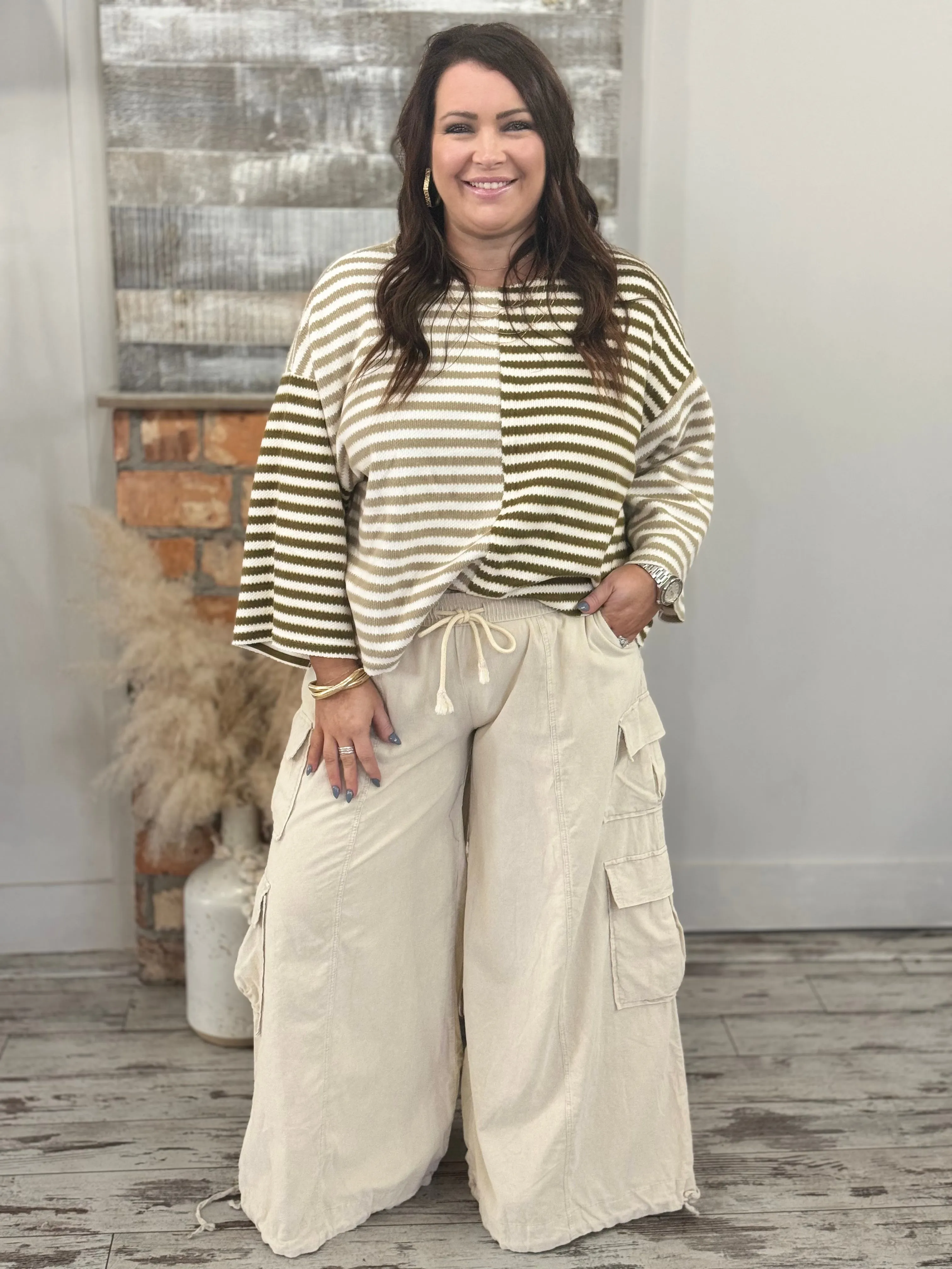 Slouchy Corduroy Wide Leg Jogger Pants in Cream