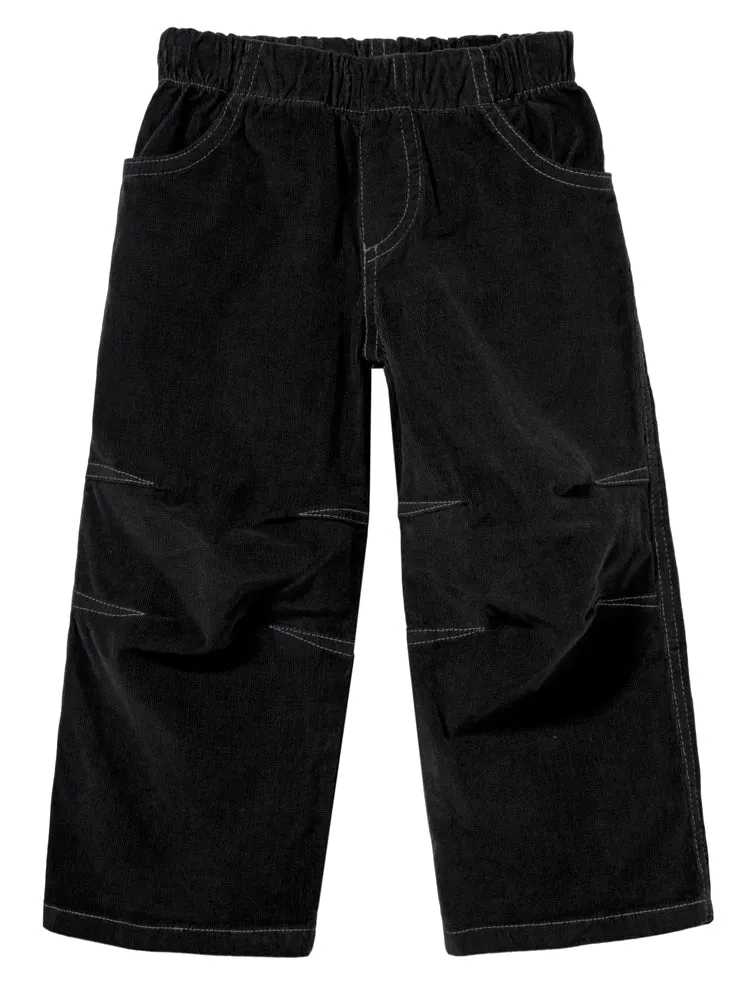 Soft Stretch Cord Pants With Knee Articulation - Contrast Stitch | Black