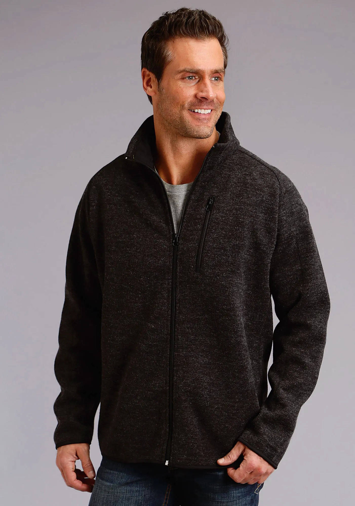 Stetson Mens Charcoal Polyester Fuzzy Bonded Zip Jacket