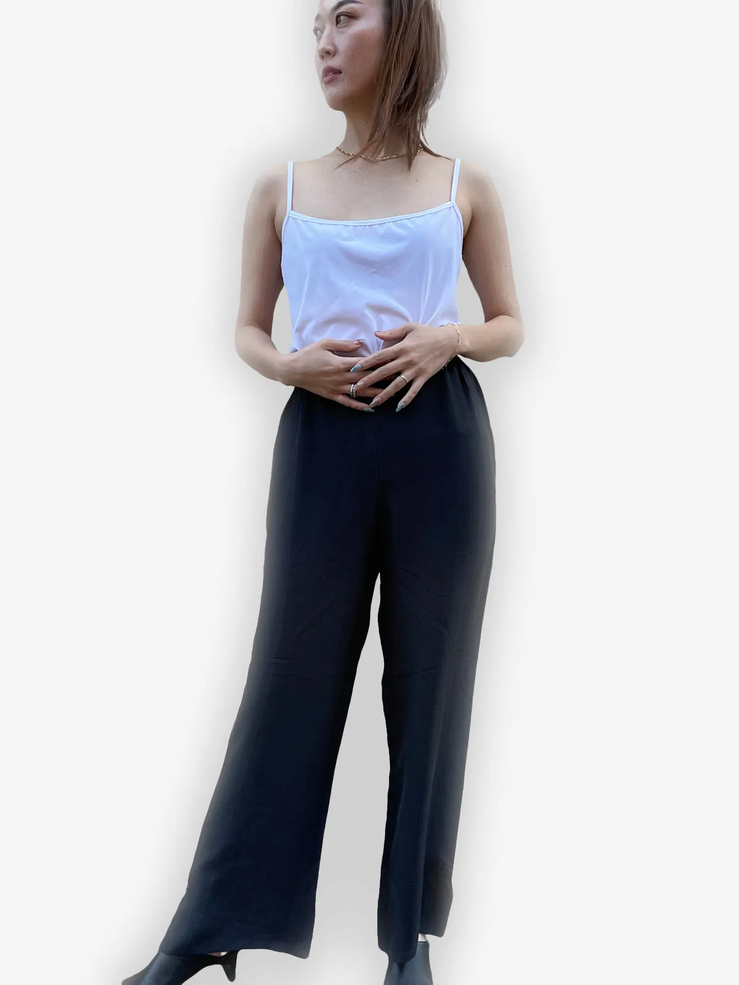 Straight Leg Silk Pant with a Frog Detail