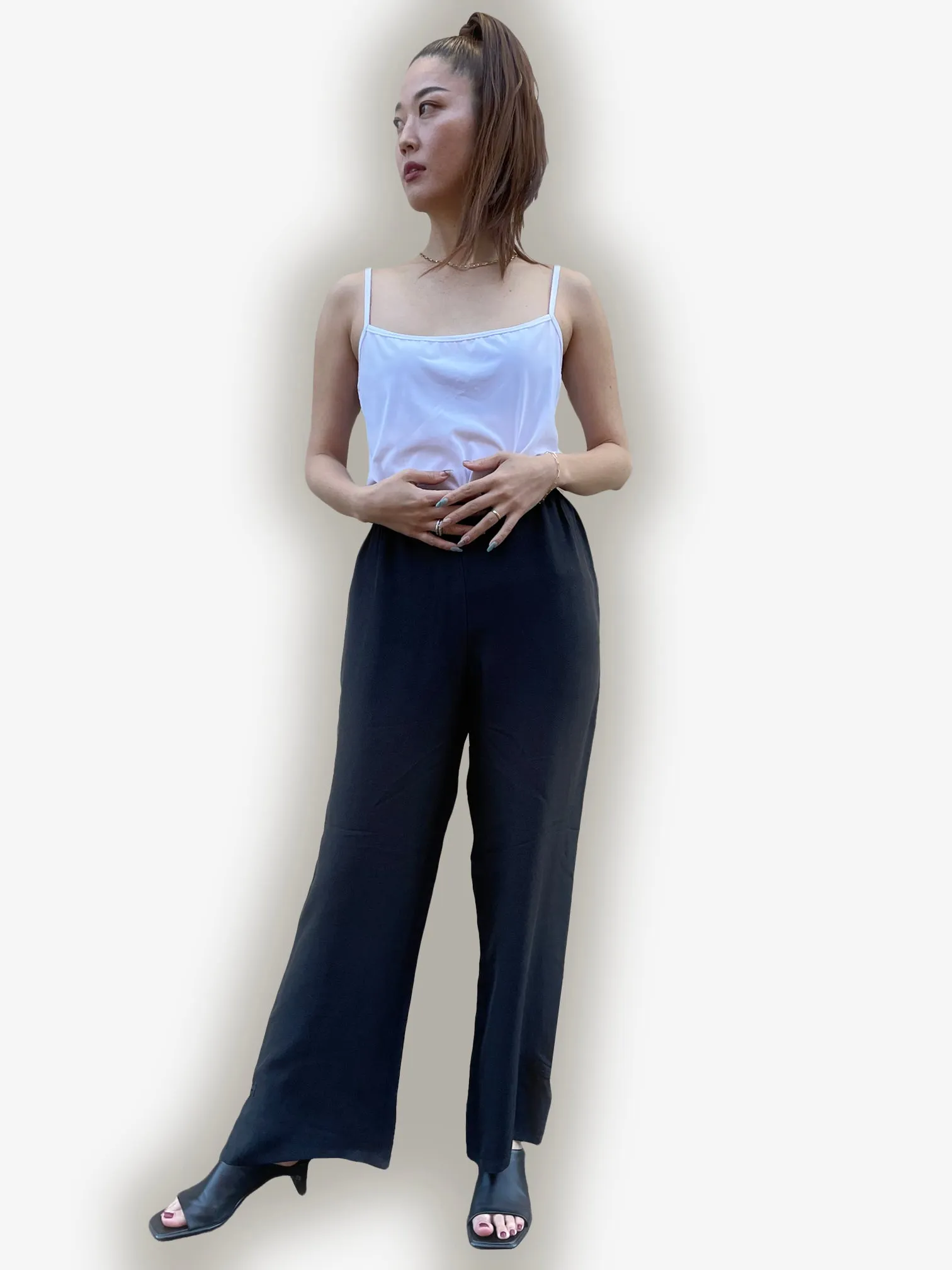 Straight Leg Silk Pant with a Frog Detail