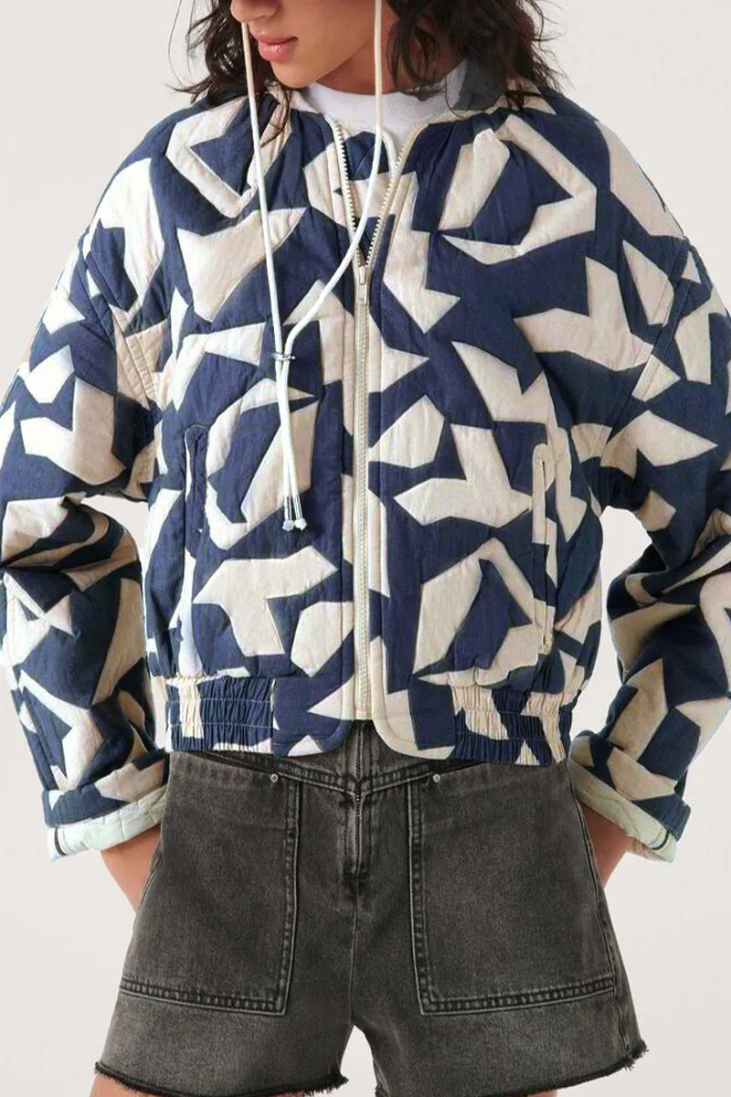 Street Geometric Printing Mandarin Collar Outerwear