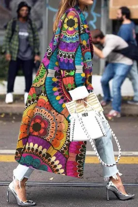 Street Print Patchwork Turndown Collar Outerwear