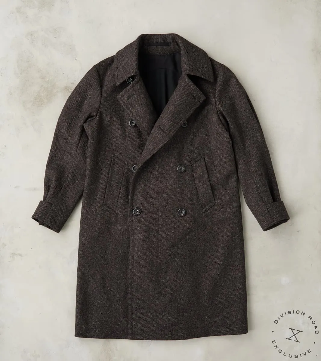 Swiss Army Overcoat - Fox Brothers® Dark Walnut Brown Tweed Twill