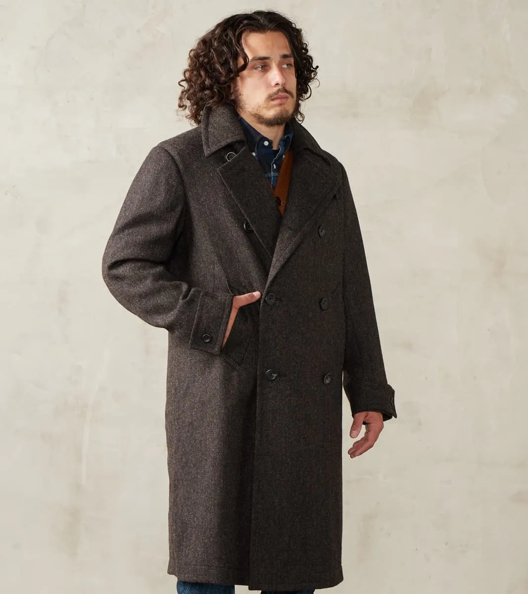 Swiss Army Overcoat - Fox Brothers® Dark Walnut Brown Tweed Twill