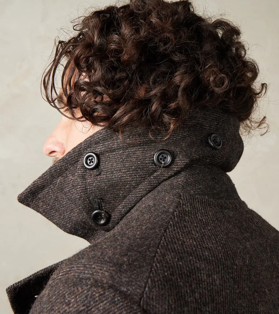 Swiss Army Overcoat - Fox Brothers® Dark Walnut Brown Tweed Twill