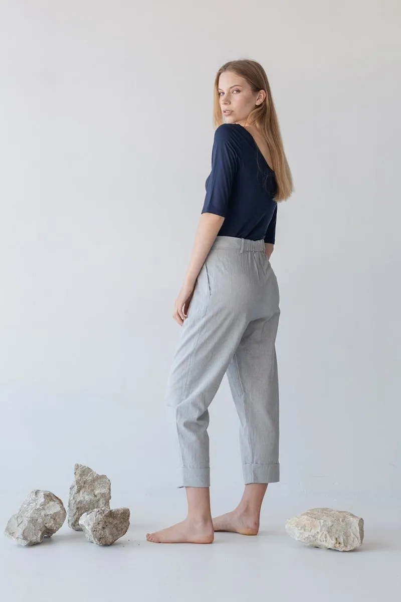 Tailored Cuffed Pants in Washi Cotton Blend