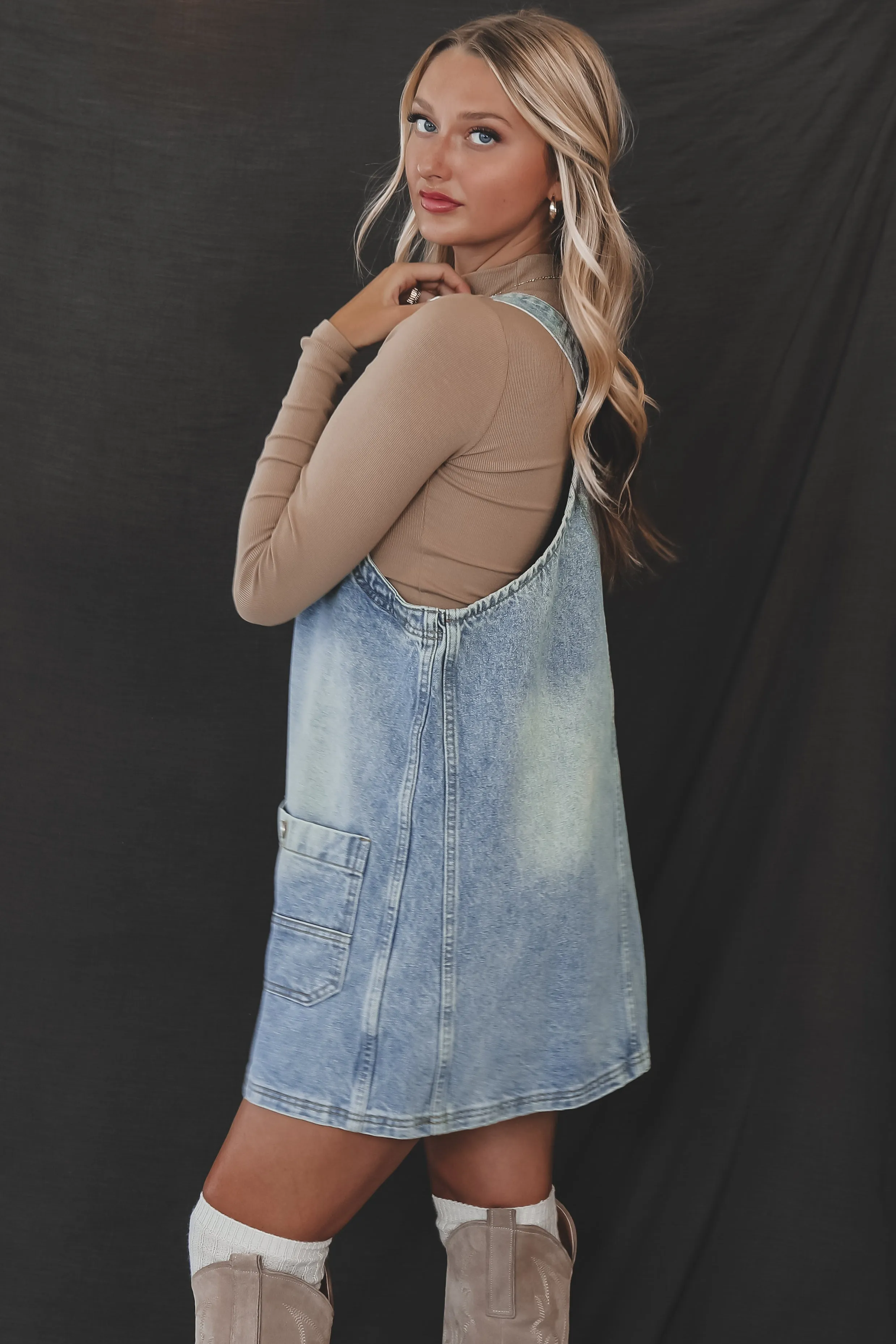 The Day Is Today Denim Overall Mini Dress