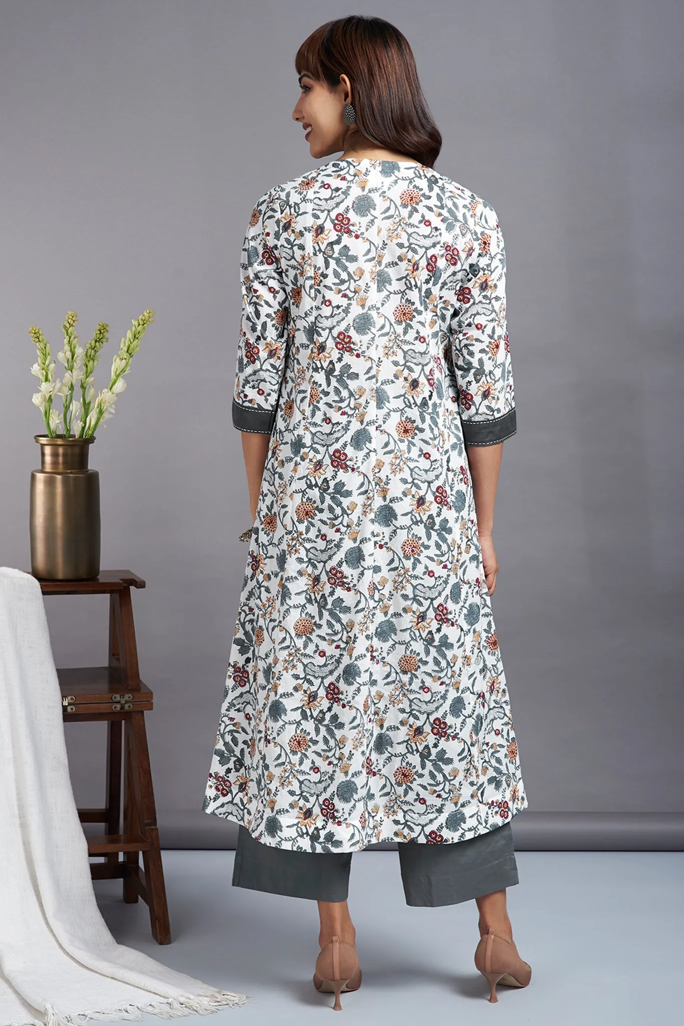 tie-up gather kali kurta - porcelain garden & morning songs