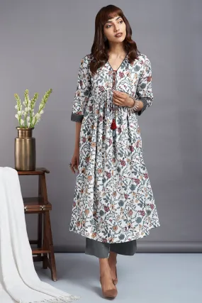 tie-up gather kali kurta - porcelain garden & morning songs