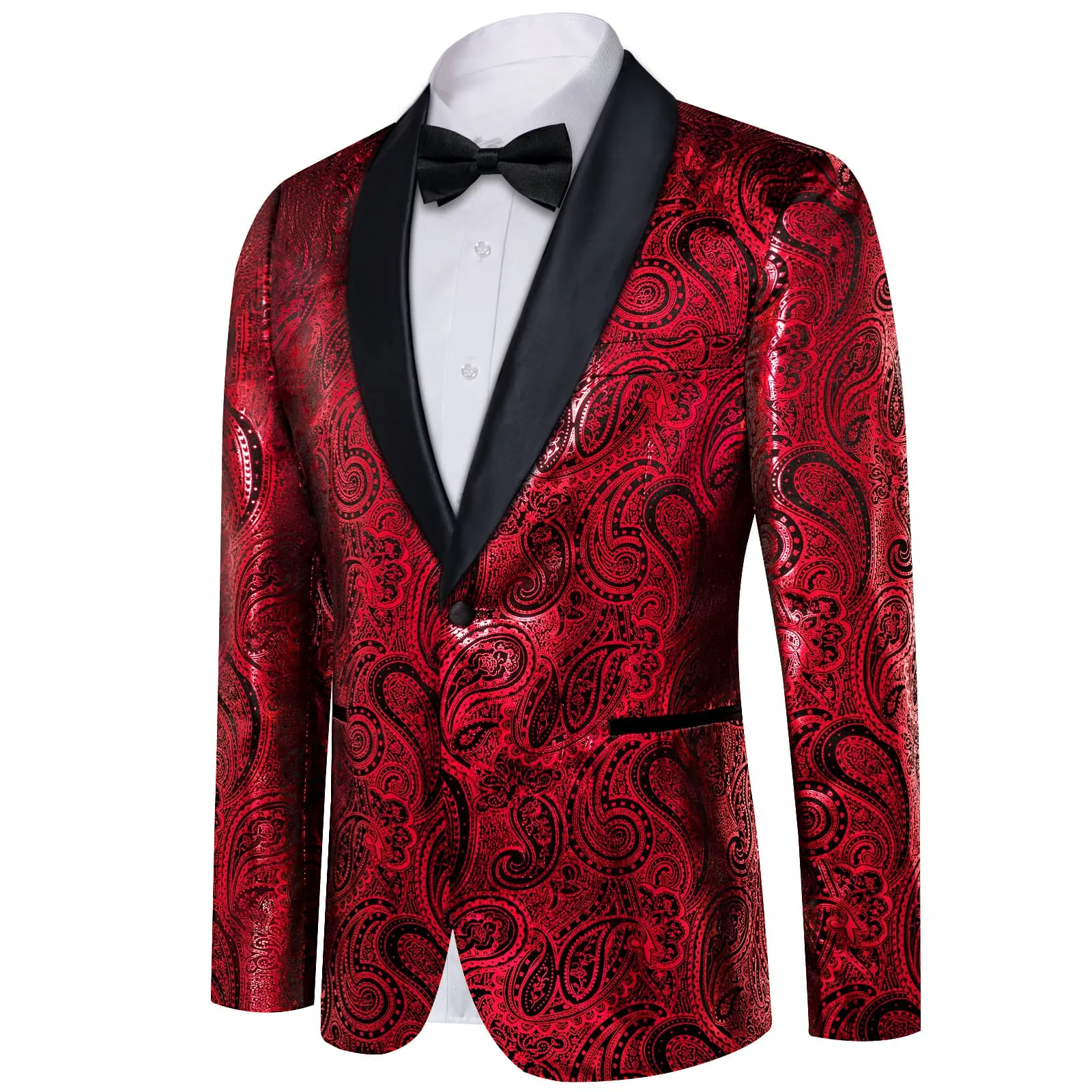 Ties2you Tuxedo Suit Fire Engine Red Paisley Shawl Collar Silk Dress Suit for Men Wedding