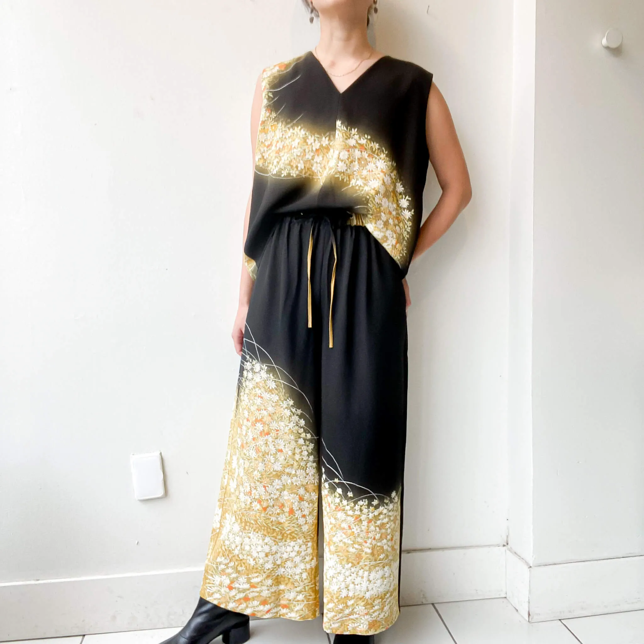 Tsumugi | Vintage Silk Kimono Two Piece | TP10 - Black