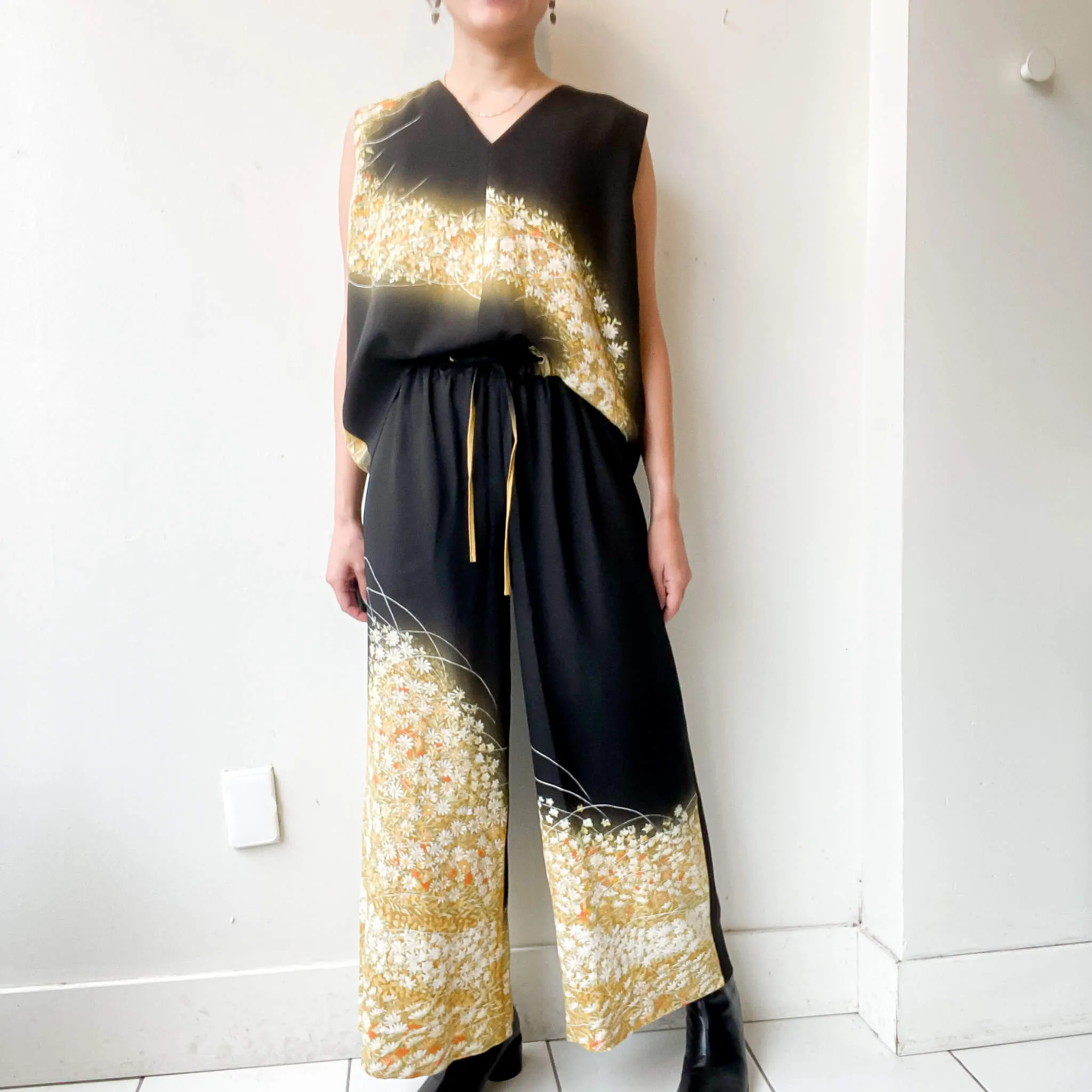 Tsumugi | Vintage Silk Kimono Two Piece | TP10 - Black