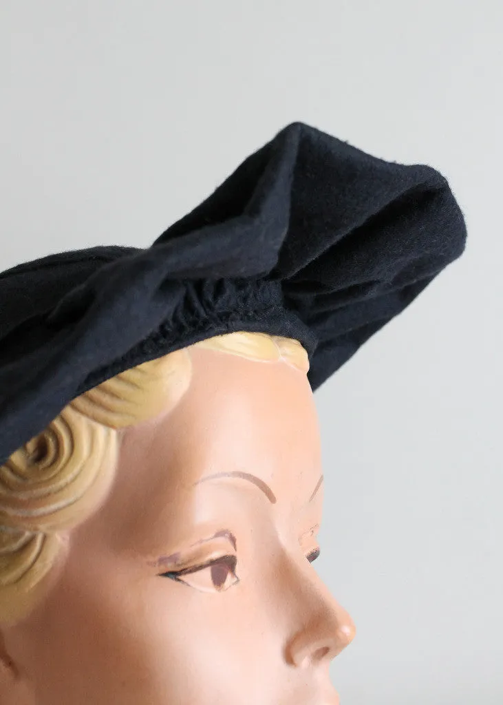 Vintage 1930s Black Felt Ruffle Front Hat